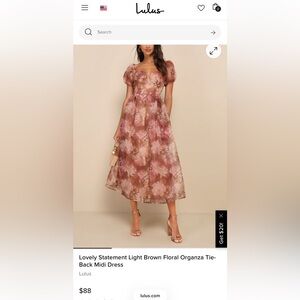 Lulu's Rose and Brown Floral Midi Dress
